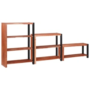 Рафт за книги от масивна акациева дървесина, комплект от 3 броя, кафяв, 80 x 30 x 110 см