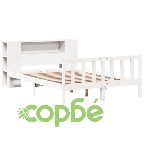 Легло от бор масив с етажерка за книги, 120x190 см, бяло, без матрак ➤ топ цена ➤ sorbe.bg