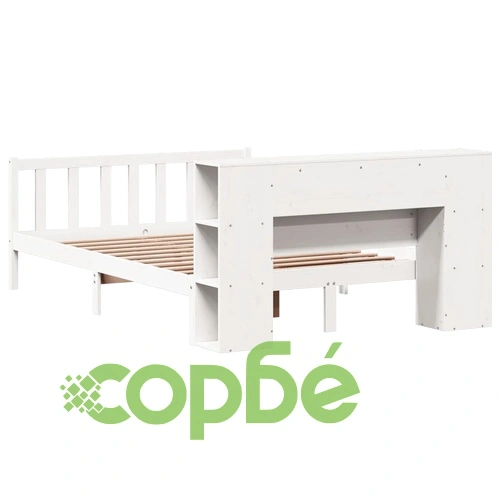 Легло от бор масив с етажерка за книги, 120x190 см, бяло, без матрак ➤ топ цена ➤ sorbe.bg