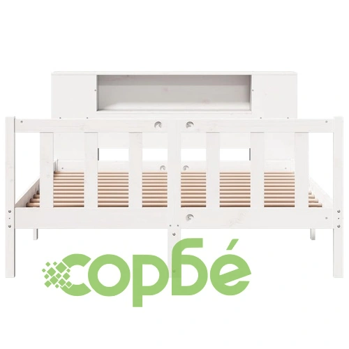 Легло от масивна борова дървесина с етажерка за книги, 140x200 см, бяло ➤ топ цена ➤ sorbe.bg