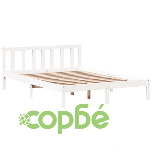 Легло от масивна борова дървесина с етажерка за книги, 140x200 см, бяло ➤ топ цена ➤ sorbe.bg