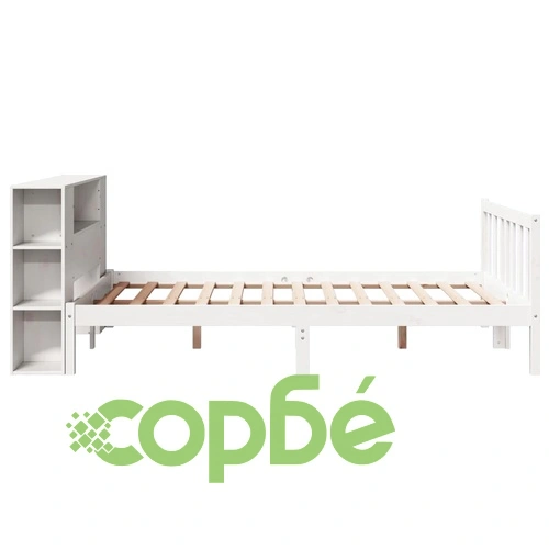 Легло от масивна борова дървесина с етажерка за книги, 140x200 см, бяло ➤ топ цена ➤ sorbe.bg