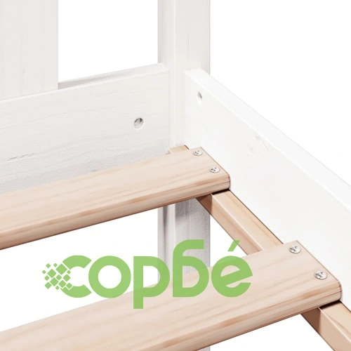 Легло от масивна борова дървесина с етажерка за книги, 140x200 см, бяло ➤ топ цена ➤ sorbe.bg