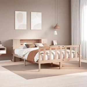 Легло от масивен бор с етажерка за книги, 150x200 см, без матрак