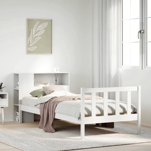 Легло от масивен бор с рафтове за книги, 90x190 см, бяло, без матрак