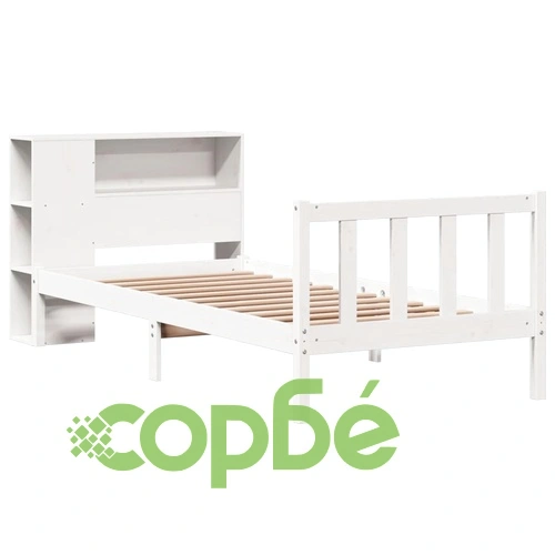 Легло от масивен бор с рафтове за книги, 90x190 см, бяло, без матрак ➤ топ цена ➤ sorbe.bg