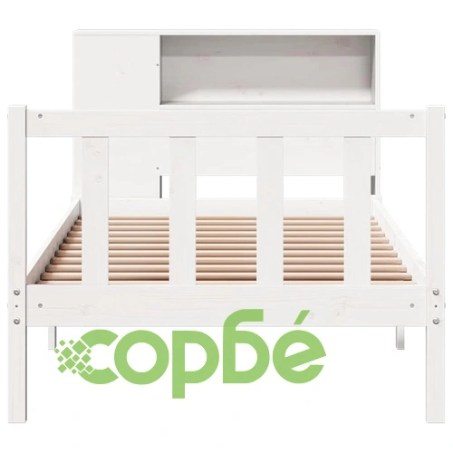 Легло от масивен бор с рафтове за книги, 90x190 см, бяло, без матрак ➤ топ цена ➤ sorbe.bg