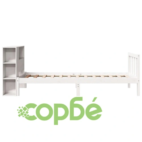 Легло от масивен бор с рафтове за книги, 90x190 см, бяло, без матрак ➤ топ цена ➤ sorbe.bg