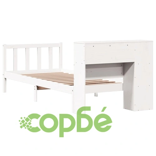 Легло от масивен бор с рафтове за книги, 90x190 см, бяло, без матрак ➤ топ цена ➤ sorbe.bg