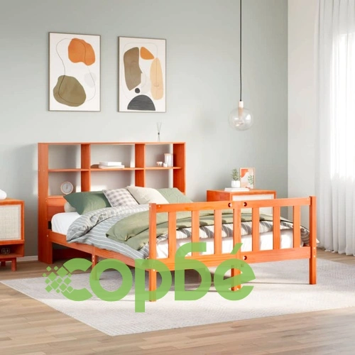 Легло от масивен бор с етажерка за книги, 140x190 см, без матрак ➤ топ цена ➤ sorbe.bg