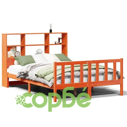 Легло от масивен бор с етажерка за книги, 140x190 см, без матрак ➤ топ цена ➤ sorbe.bg