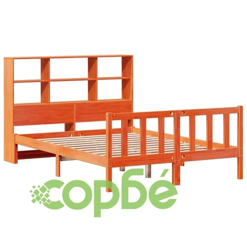 Легло от масивен бор с етажерка за книги, 140x190 см, без матрак ➤ топ цена ➤ sorbe.bg