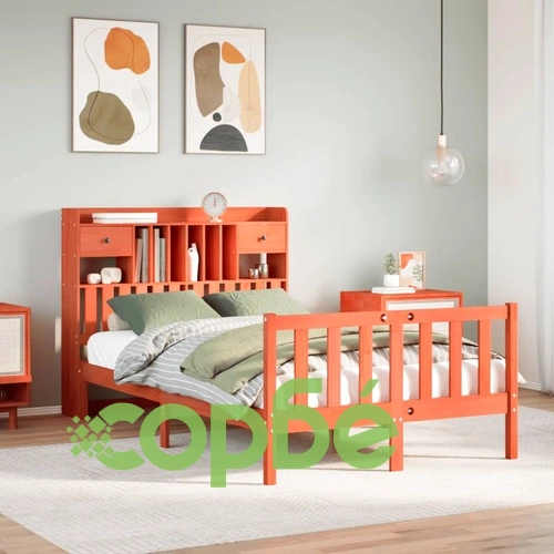 Легло от масивна борова дървесина с етажерка за книги, 120x190 см, без матрак ➤ топ цена ➤ sorbe.bg