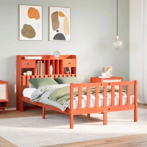 Легло с етажерка за книги от бор масив 120x200 см, без матрак