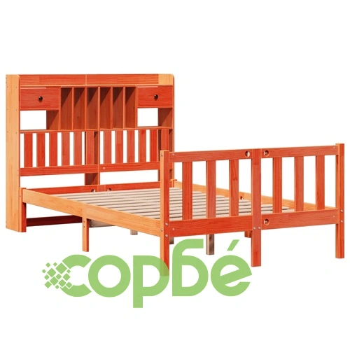 Легло с етажерка за книги от бор масив 120x200 см, без матрак ➤ топ цена ➤ sorbe.bg