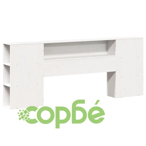 Легло с етажерка за книги от масив бор, 200x200 см, бяло, без матрак ➤ топ цена ➤ sorbe.bg