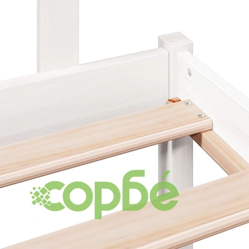 Легло с етажерка за книги от масив бор, 200x200 см, бяло, без матрак ➤ топ цена ➤ sorbe.bg