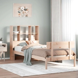 Легло от масивна борова дървесина с рафтове за книги, 90x200 см, без матрак