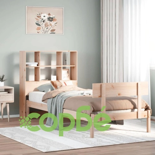 Легло от масивна борова дървесина с рафтове за книги, 90x200 см, без матрак ➤ топ цена ➤ sorbe.bg