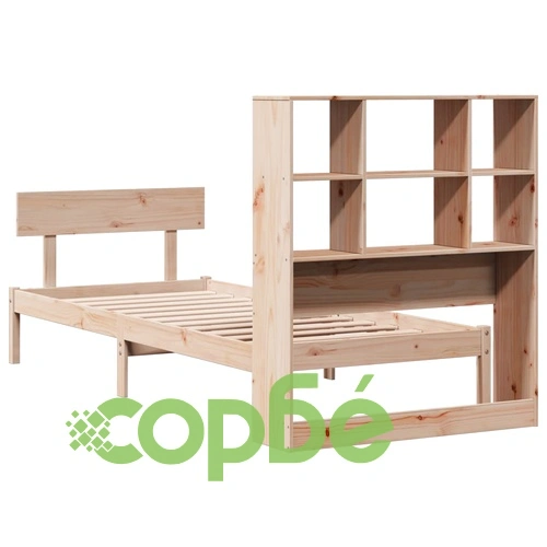Легло от масивна борова дървесина с рафтове за книги, 90x200 см, без матрак ➤ топ цена ➤ sorbe.bg
