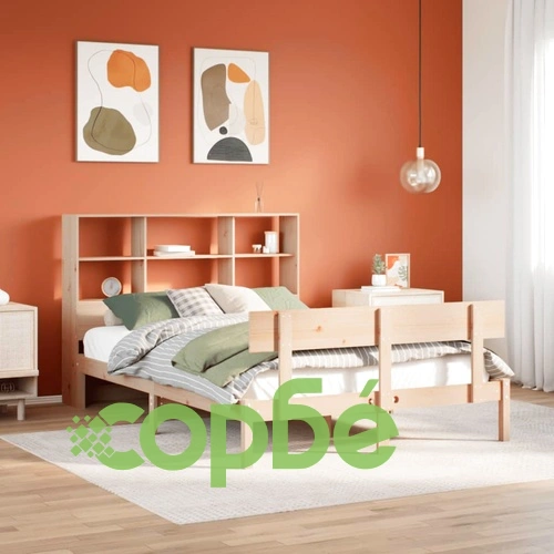 Легло от масивна борова дървесина с етажерка за книги, 160x200 см, без матрак ➤ топ цена ➤ sorbe.bg
