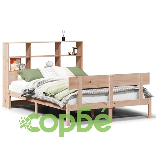 Легло от масивна борова дървесина с етажерка за книги, 160x200 см, без матрак ➤ топ цена ➤ sorbe.bg
