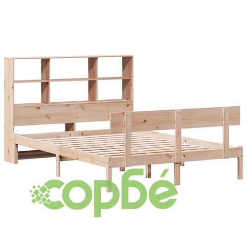 Легло от масивна борова дървесина с етажерка за книги, 160x200 см, без матрак ➤ топ цена ➤ sorbe.bg