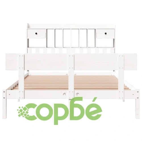 Легло с етажерка за книги от бор масив, 140x190 см, бяло, без матрак ➤ топ цена ➤ sorbe.bg