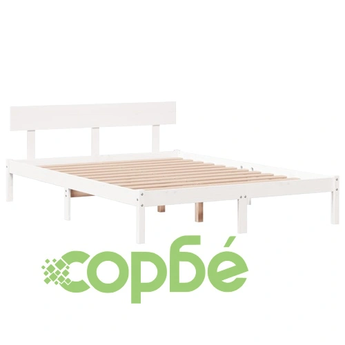 Легло с етажерка за книги от бор масив, 140x190 см, бяло, без матрак ➤ топ цена ➤ sorbe.bg