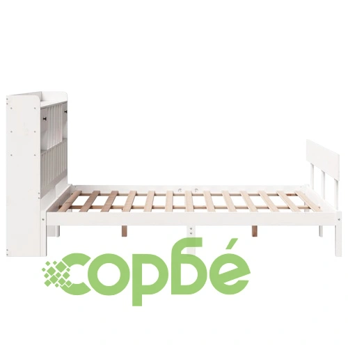 Легло с етажерка за книги от бор масив, 140x190 см, бяло, без матрак ➤ топ цена ➤ sorbe.bg