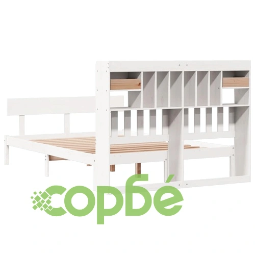 Легло с етажерка за книги от бор масив, 140x190 см, бяло, без матрак ➤ топ цена ➤ sorbe.bg