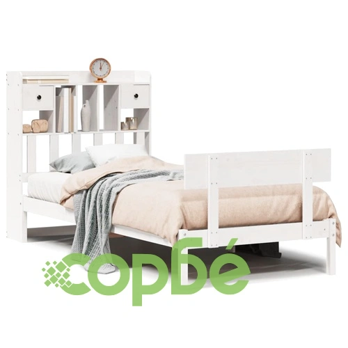 Легло от масив бор с етажерка за книги, 100x200 см, без матрак ➤ топ цена ➤ sorbe.bg