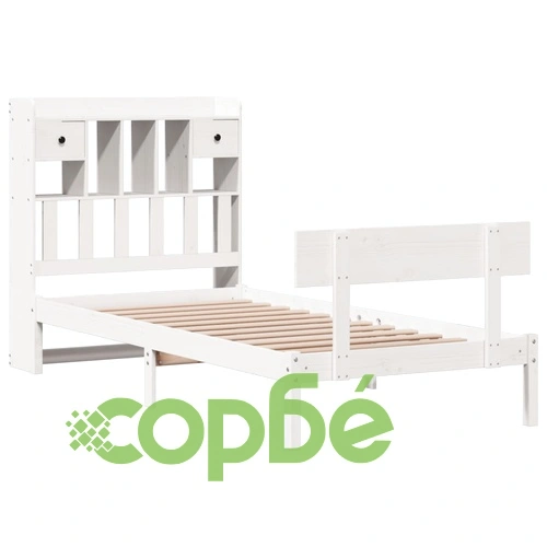 Легло от масив бор с етажерка за книги, 100x200 см, без матрак ➤ топ цена ➤ sorbe.bg