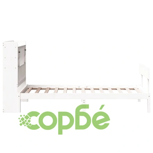 Легло от масив бор с етажерка за книги, 100x200 см, без матрак ➤ топ цена ➤ sorbe.bg