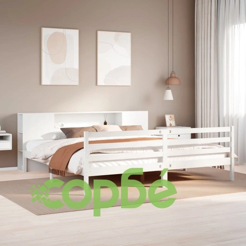 Легло от масивна борова дървесина с етажерка за книги, 180x200 см, без матрак ➤ топ цена ➤ sorbe.bg