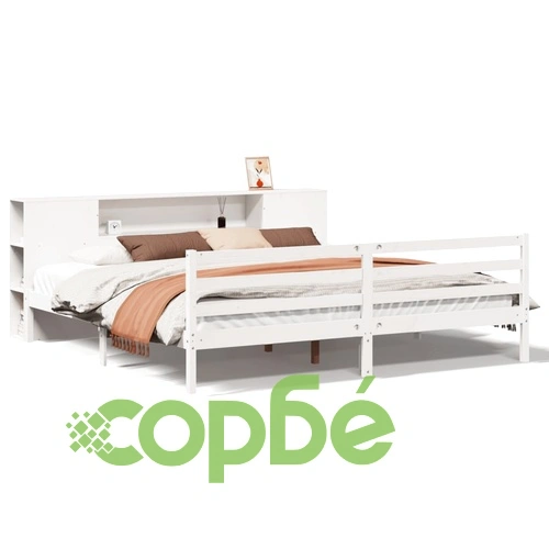 Легло от масивна борова дървесина с етажерка за книги, 180x200 см, без матрак ➤ топ цена ➤ sorbe.bg