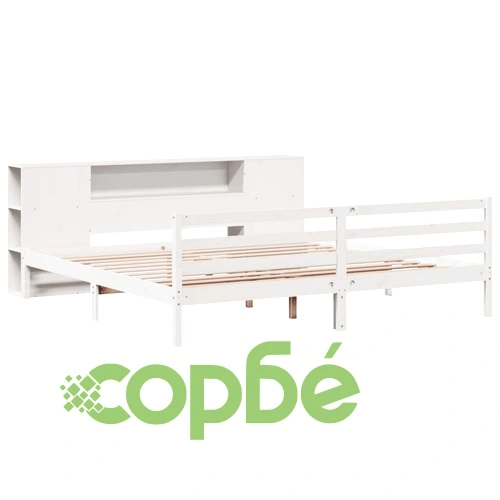 Легло от масивна борова дървесина с етажерка за книги, 180x200 см, без матрак ➤ топ цена ➤ sorbe.bg