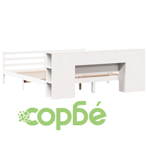 Легло от масивна борова дървесина с етажерка за книги, 180x200 см, без матрак ➤ топ цена ➤ sorbe.bg