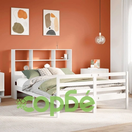 Легло от масивен бор с етажерка за книги, 135x190 см, без матрак ➤ топ цена ➤ sorbe.bg