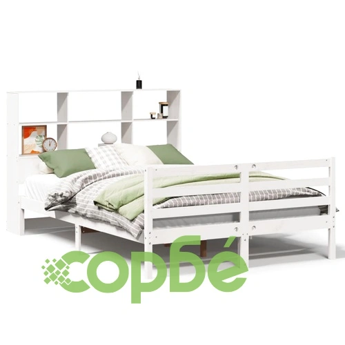 Легло от масивен бор с етажерка за книги, 135x190 см, без матрак ➤ топ цена ➤ sorbe.bg