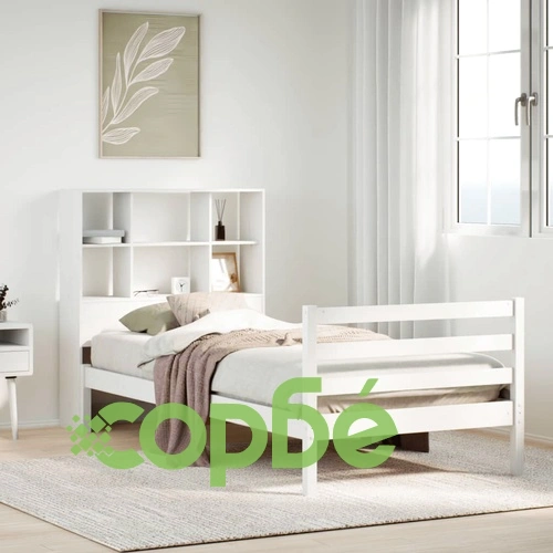 Легло с етажерка за книги от бор масив, бяло, 90x200 см, без матрак ➤ топ цена ➤ sorbe.bg