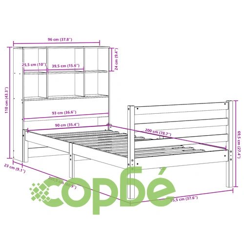 Легло с етажерка за книги от бор масив, бяло, 90x200 см, без матрак ➤ топ цена ➤ sorbe.bg