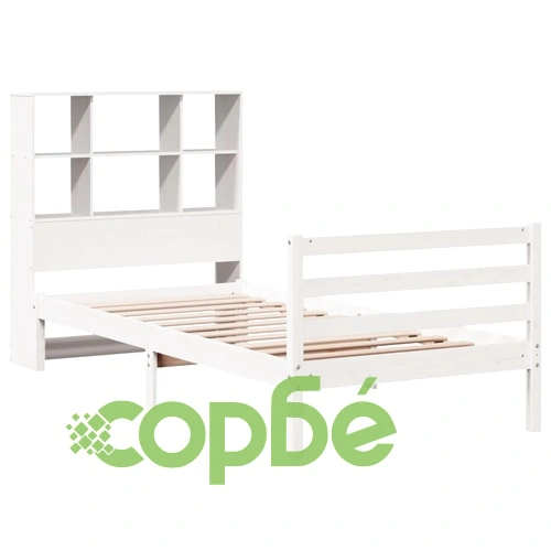 Легло с етажерка за книги от бор масив, бяло, 90x200 см, без матрак ➤ топ цена ➤ sorbe.bg