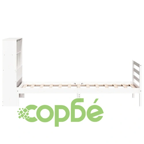 Легло с етажерка за книги от бор масив, бяло, 90x200 см, без матрак ➤ топ цена ➤ sorbe.bg