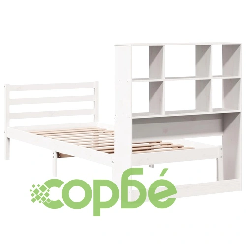 Легло с етажерка за книги от бор масив, бяло, 90x200 см, без матрак ➤ топ цена ➤ sorbe.bg