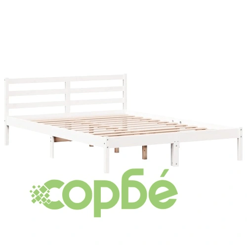 Легло от масивен бор с етажерка за книги, 150x200 см, бяло, без матрак ➤ топ цена ➤ sorbe.bg