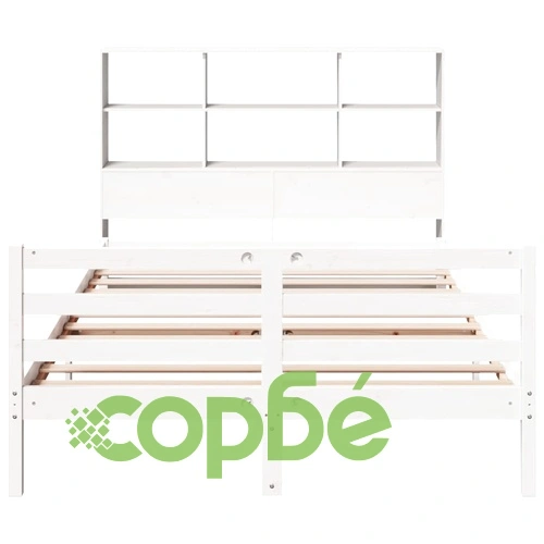 Масивно борово легло с етажерка за книги, 160x200 см, бяло, без матрак ➤ топ цена ➤ sorbe.bg