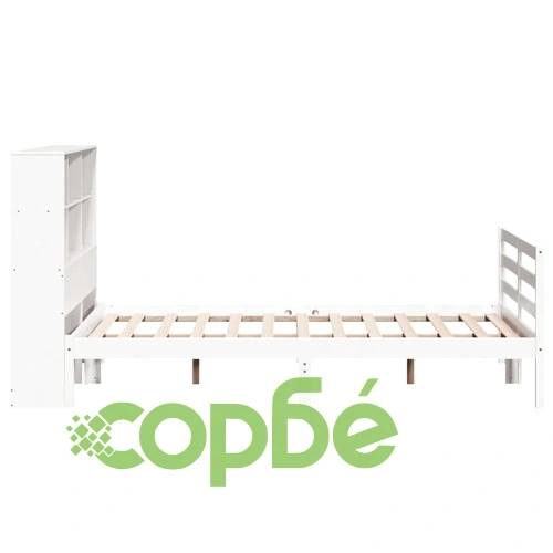 Масивно борово легло с етажерка за книги, 160x200 см, бяло, без матрак ➤ топ цена ➤ sorbe.bg