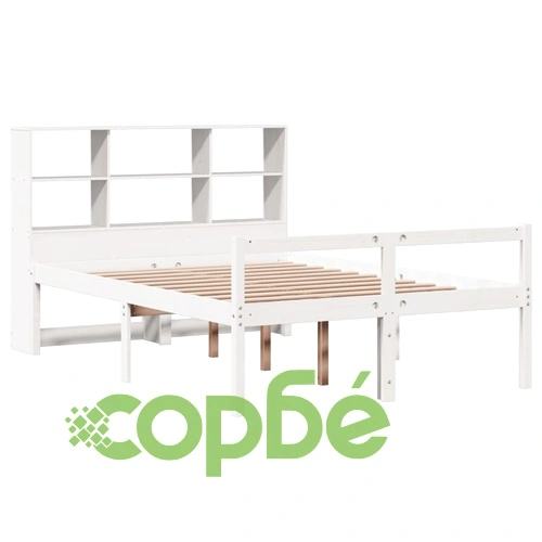 Легло с етажерка за книги от масив бор, 135x190 см, бяло ➤ топ цена ➤ sorbe.bg