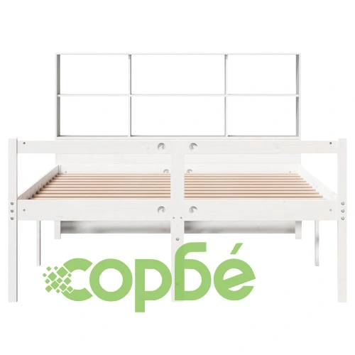 Легло с етажерка за книги от масив бор, 135x190 см, бяло ➤ топ цена ➤ sorbe.bg